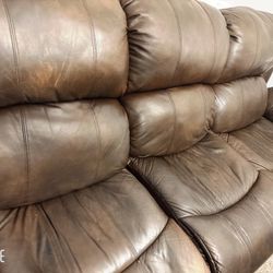 2 Reclining Brown Leather Couches 