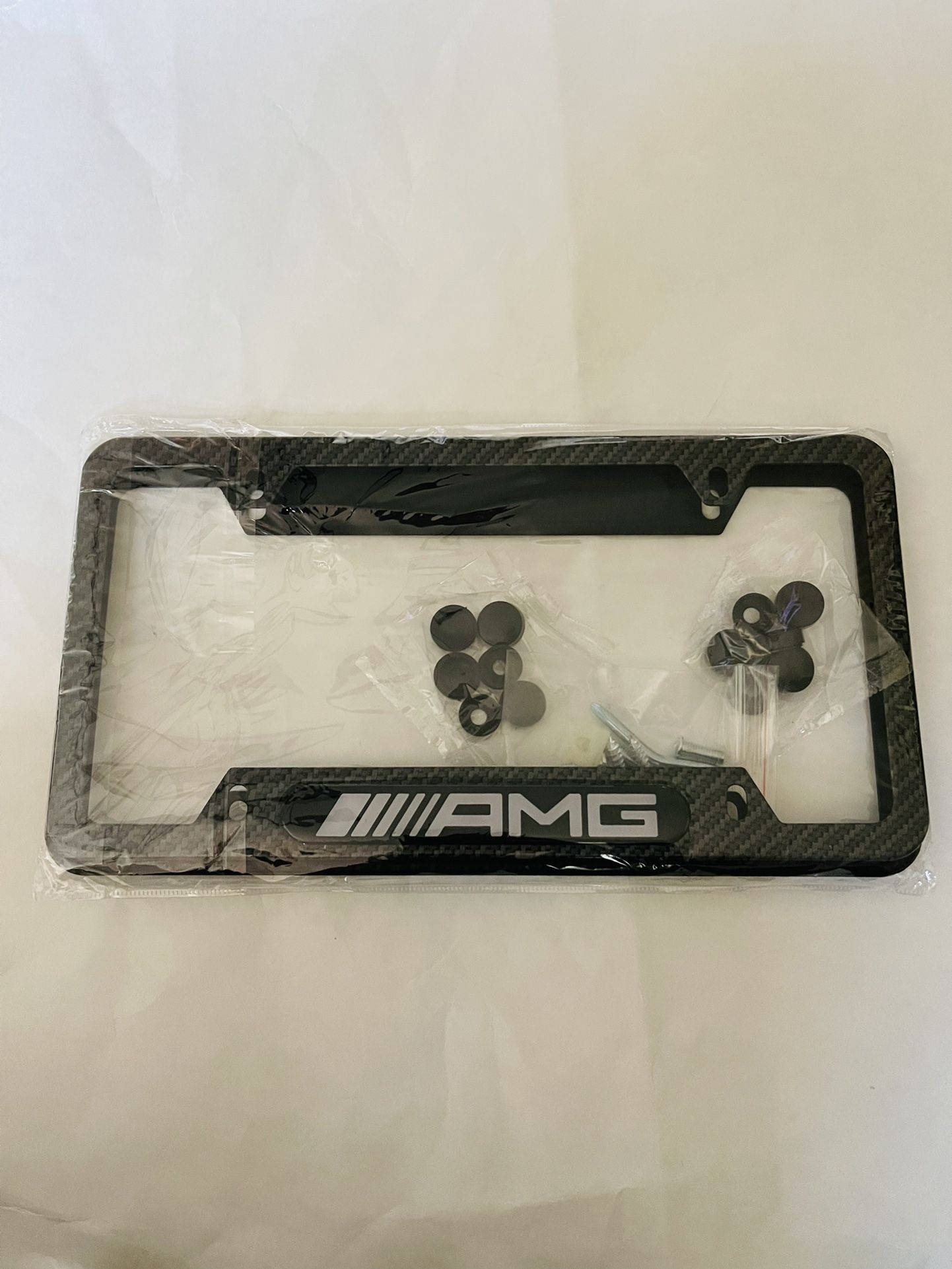 Mercedes Benz AMG License Plate Frame Carbon Fiber Look Style Glossy Plastic