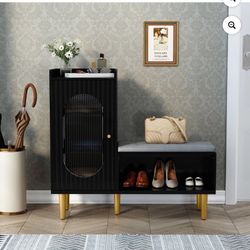 New in Box L-Shaped Storage Bench with Soft Cushion, Small Seat Organizer for Entryway Living Room, Black, YJJ230113