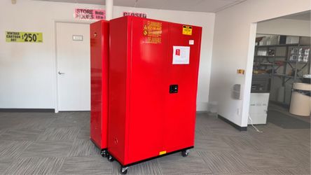 Uline Red Flammable Storage Safety Cabinet on Casters