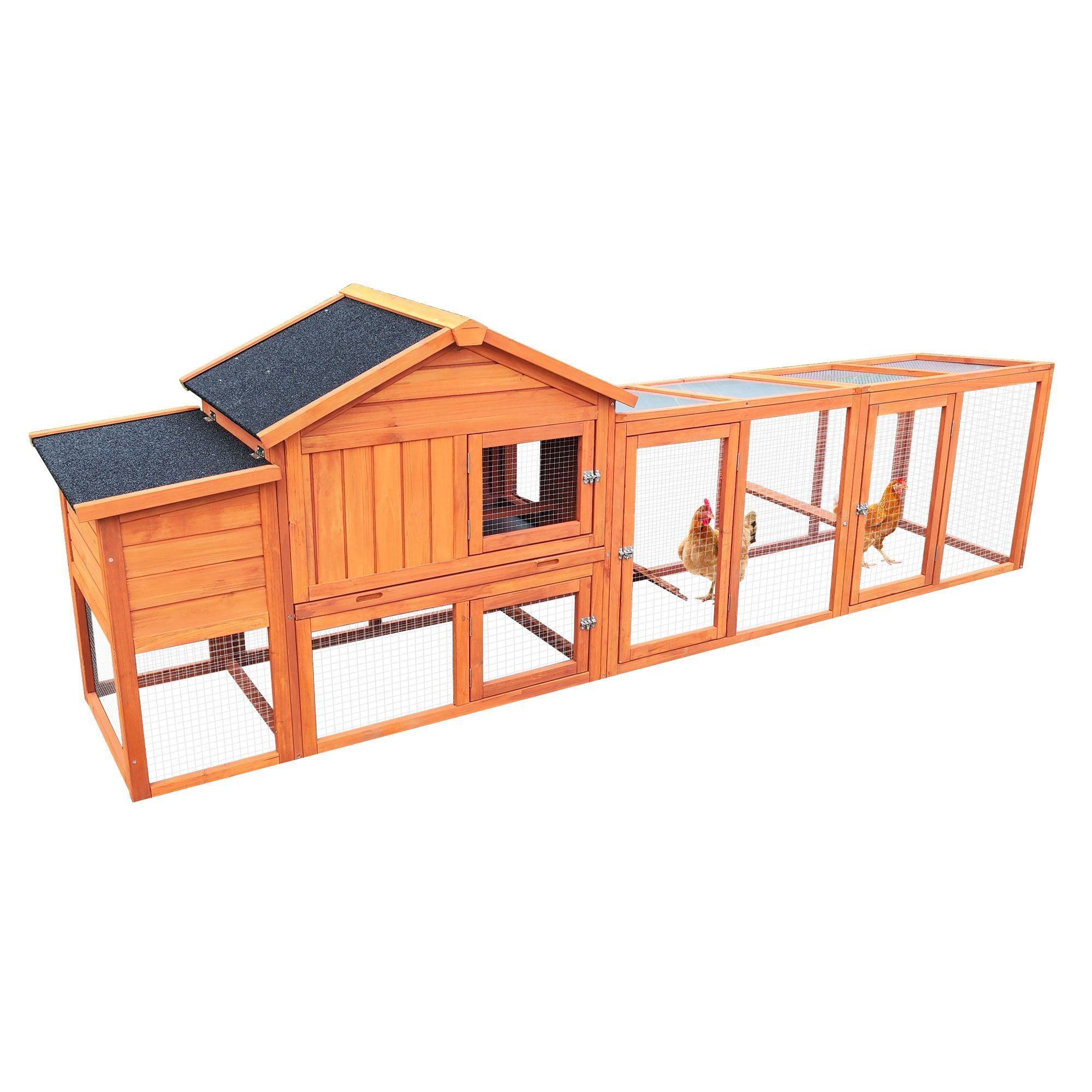 111.5 Wooden Chicken Coop, Large Outdoor Hen House with Nesting Box Poultry Cage, Rabbit Hutch Bunny Cage , Waterproof UV Panel for Outdoor Backyard