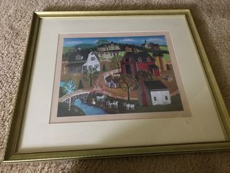 Framed picture of farmhouses