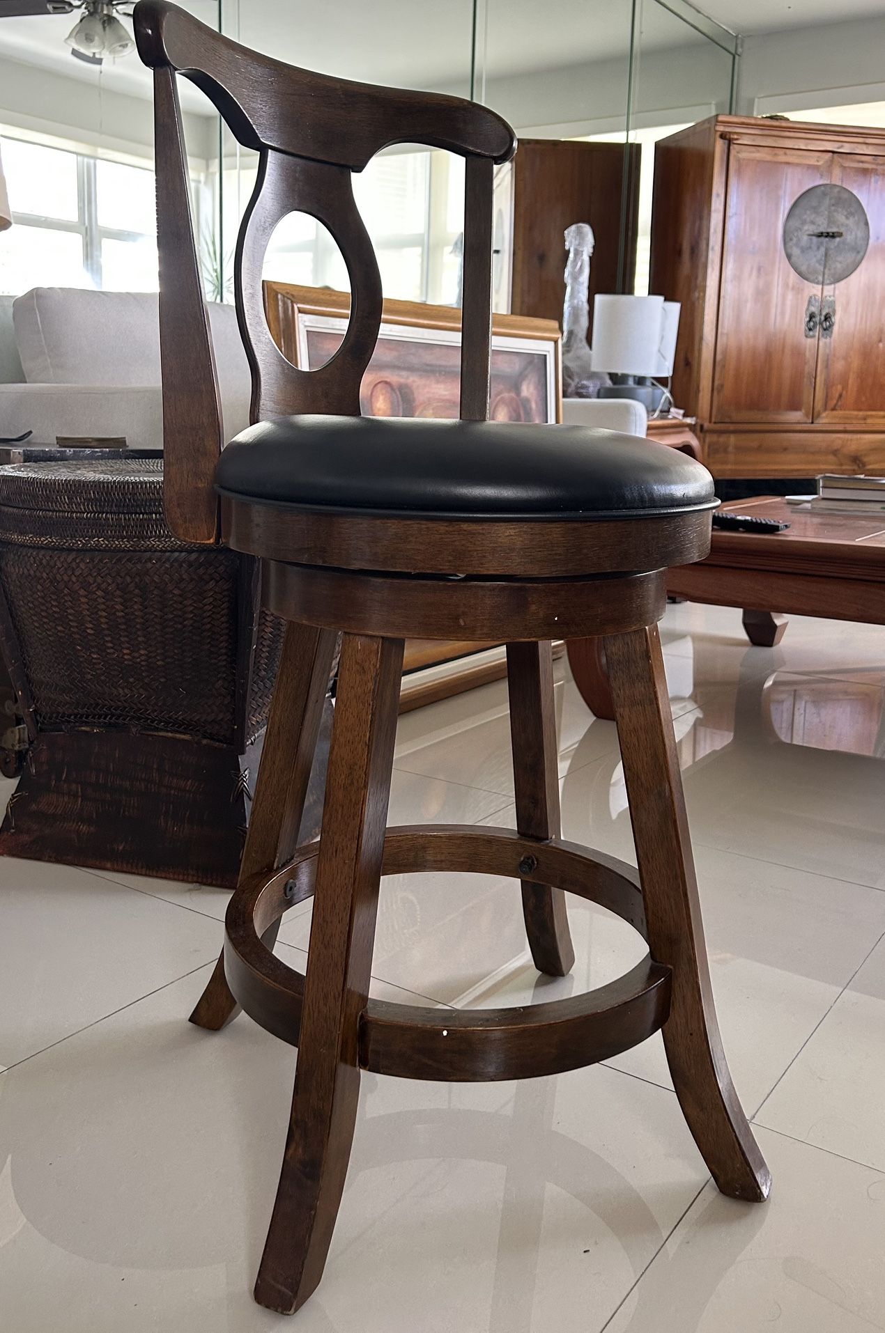 360 Swivel Bar Stool Solid Wood Dark Oak