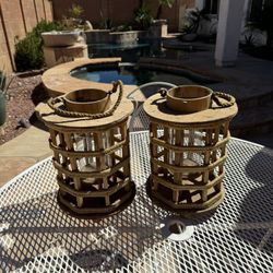 Rustic candle holder farmhouse wood candle holder with hurricane glass inside ( both for $60)12”tall By 9” Diameter 