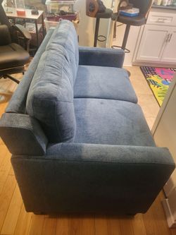 Blue Fabric Sofa Couch & Love Seat