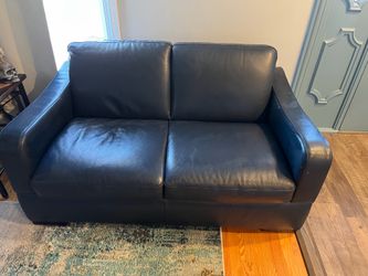 MOVING SALE ! - Genuine leather couch dark navy blue loveseat