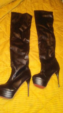 Red bottom black leather thigh high boots for Sale in St. Louis