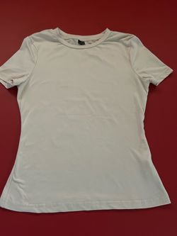 Beige short-sleeved stretch T-shirt, size S, for teens