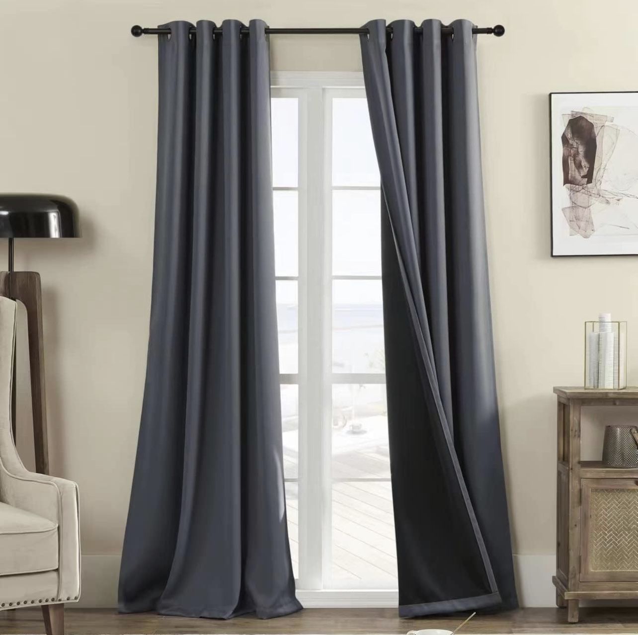 Rutterllow 100% Blackout 340 GSM Curtains 2 Panels, Full Shade 84 Inches Long Complete Drapes for Living Room, Dark Grey