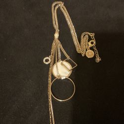 18” Goldtone Link Necklace With 4 Dangling Pendants And Rhinestones…by WB* HM