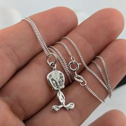 925 Sterling Silver Tweety Pendant and Miami Cuban Curved Flat Link Necklace 