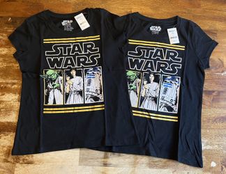 NEW Star Wars Girls T-Shirt - Yoda, Princess Leia & R2-D2 - L 12/14