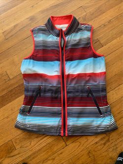 GG Blue Womens M Multi Striped Zip-Up Golf Vest Mock Neck Pockets