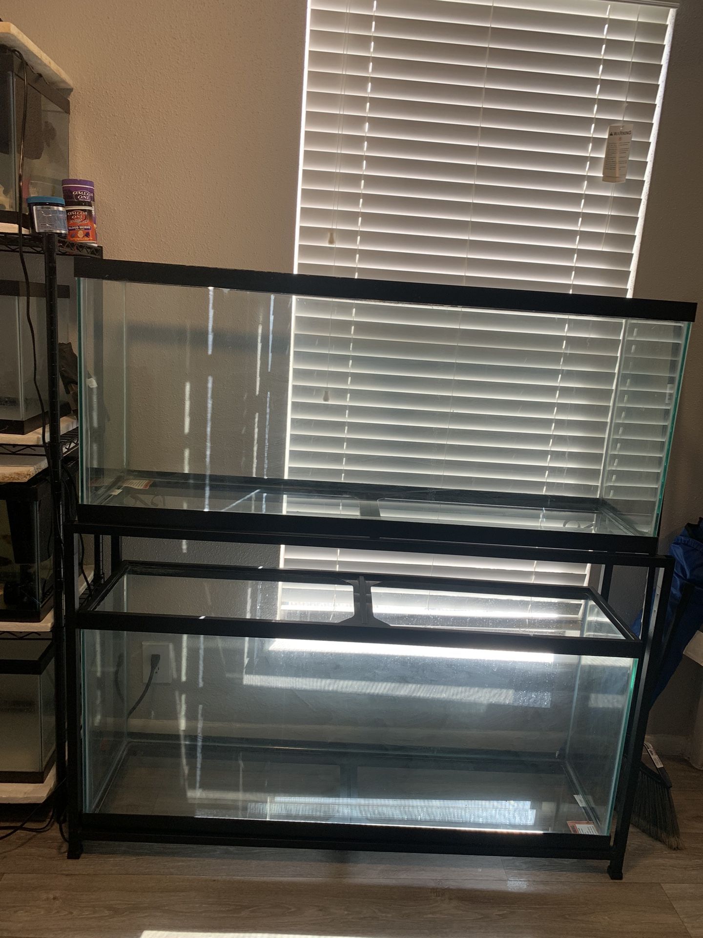 55 Gallon Double Aquarium Stand And Aquariums