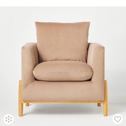 Elroy Light Brown Velvet Accent Chair with Wooden Legs