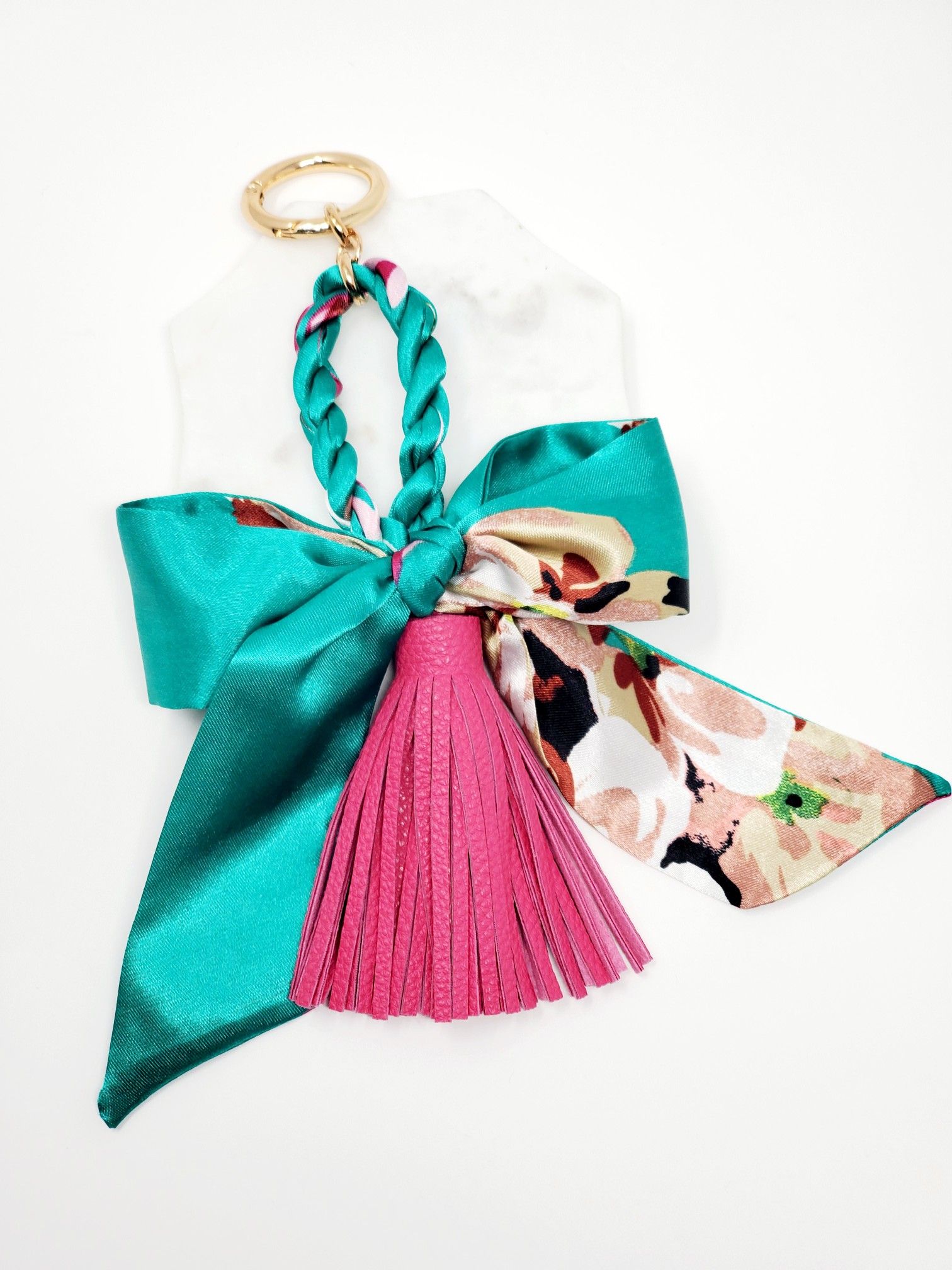 Scarf bag charm with a tassel