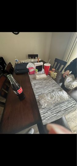 Dark Wood Dining Table & Chairs Set