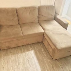 Beige Linden 83” Sleeper Sectional Sofa with Bed Pullout and Rightside Storage Chaise