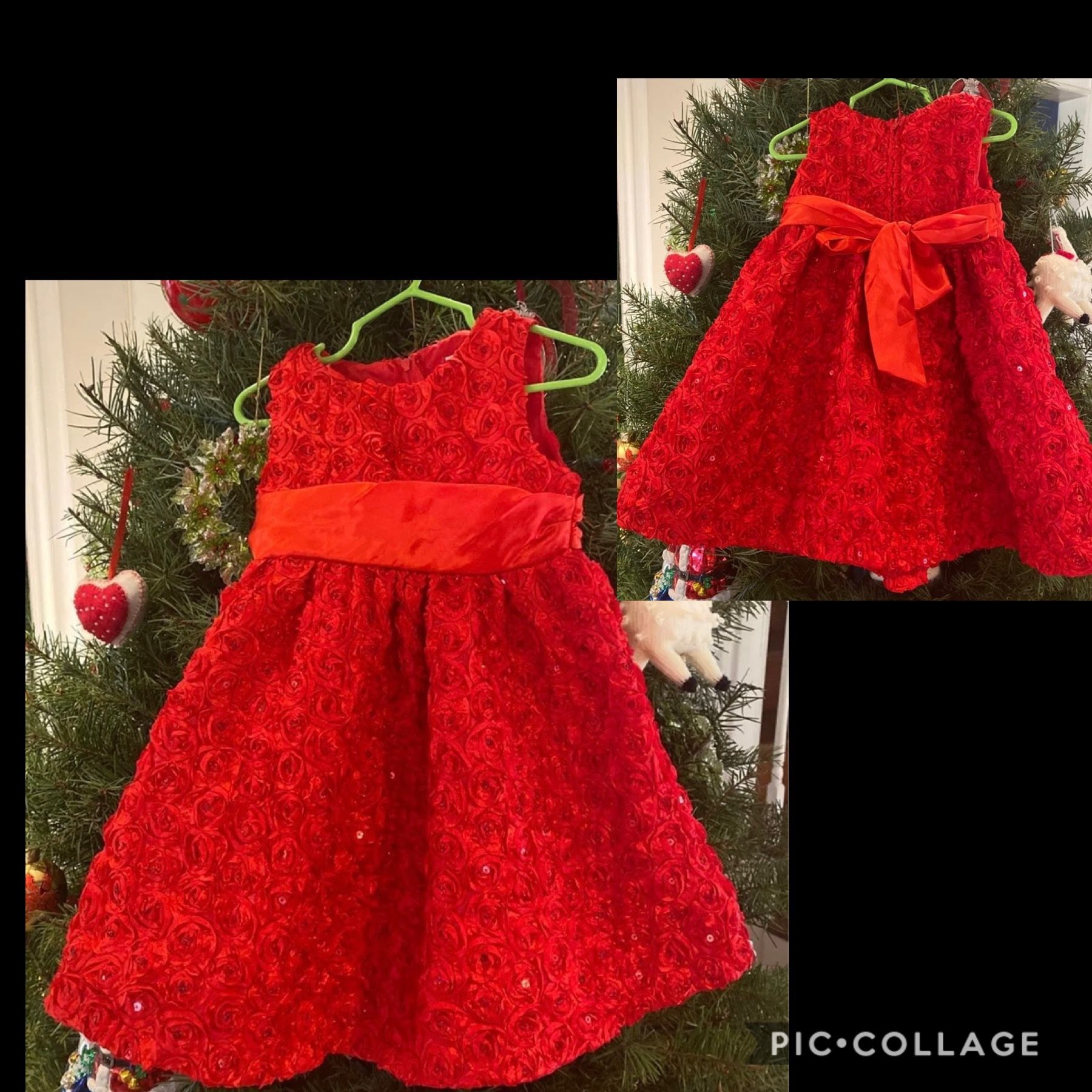 2T Girls, Christmas Dress, Rare Editions Red rosettes sequins satin sash like new for Christmas photos