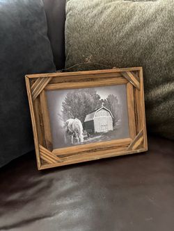 Rustic Wood Framed Horse and Barn Print