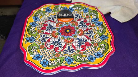 II MULINO Spanish Mediterranean Tile Melamine Square Dinner Plates Set Of 2 plates 1 Red 1 Blue A93V303