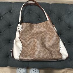 COACH EDIE COATED CANVAS WITH LEATHER TRIM SHOULDER BAG SEE DESC FOR CONDITION 