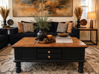 Black Wood Coffee Table with Drawers