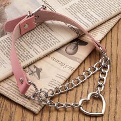 Goth Pink Heart Chain Choker Necklace