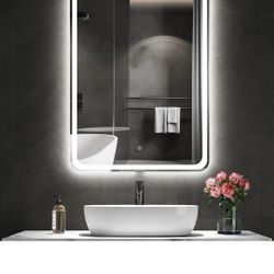 MIRROLIA 32" x 40" Round led Bathroom Mirror with Lights 3D Backlit Mirror 3 Color Temperatures Anti-Fog Adjustable Brightness Memory Function ETL Lis
