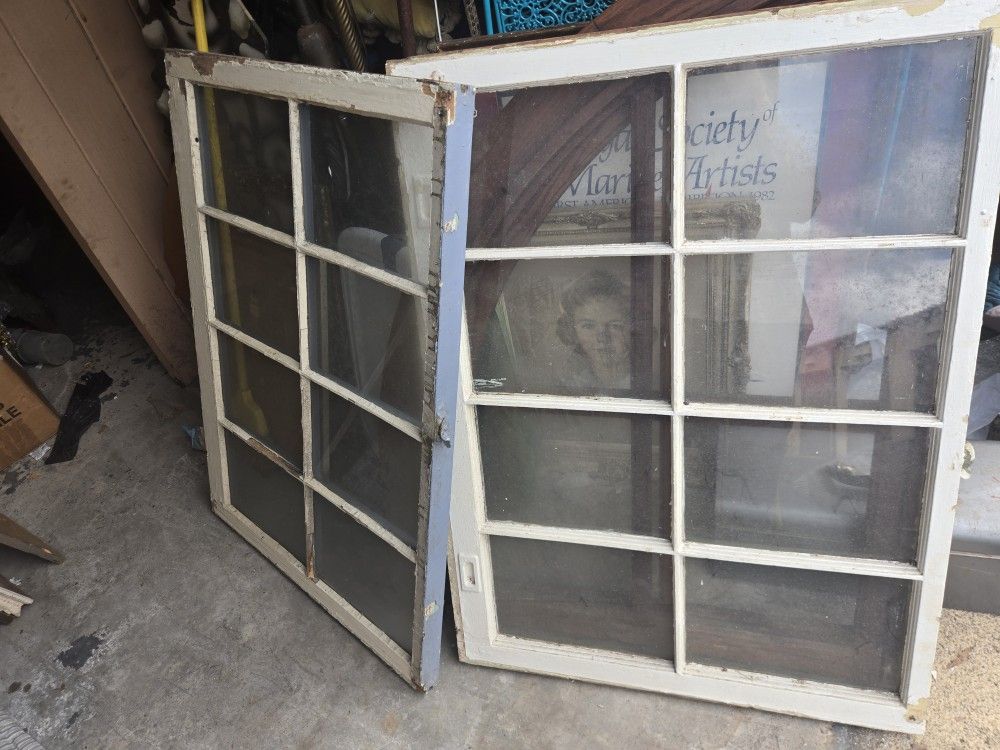 Pair Of Vintage Glass Wood Windows
