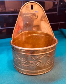 Vintage brass floral embossed wall pocket/ letter holder