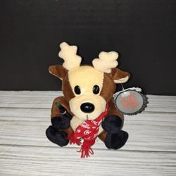 Reindeer Bean Bag Plush in Coca Cola Snowflake Scarf 1998 6" w Tags Winter Coke