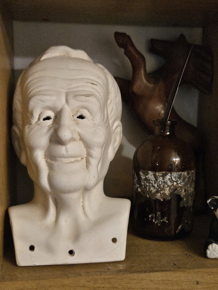 Vintage Midcentury Ceramic Old Man Doll Head