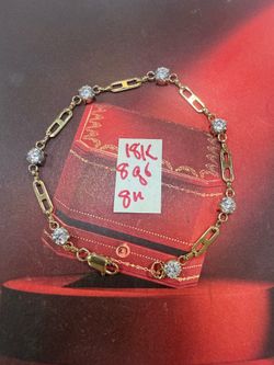 18K Solid Gold Bracelet For Wedding CUBIC ZIRCONIUM STONES 8Gr 8 Inches Long