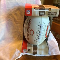 Chicago Bears full size football with white panel for autographs and Chicago Bears history of winning conferences, Super Bowl and other sign