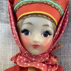 Vintage Russian Hard Plastic Handmade Soviet 12" Collectible Doll- RARE   This is a rare vintage Russian hard plastic handmade Soviet 12" collectible 