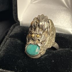 Sterling Silver Dragon Ring With Turquoise Stone 