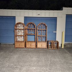 3 Rattan Shelves And Small Rattan Accent Table