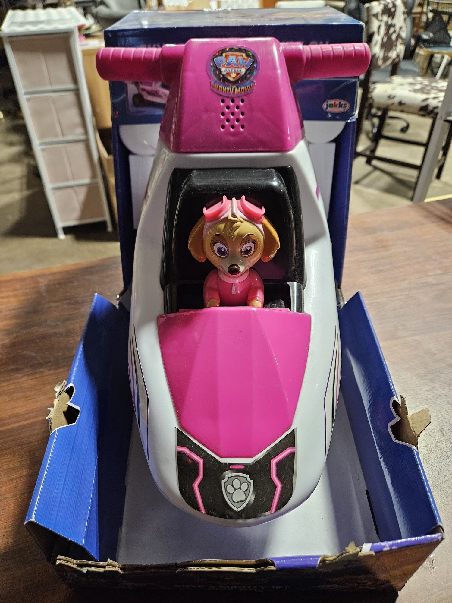 PAW Patrol Skye's Mighty Jet Ride-On, a toy designed for toddlers aged 12 to 36 months. This interactive ride-on vehicle is inspired by the PAW Pa