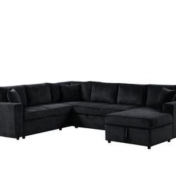Black Sectional With Pull Out Bed And Storage! New! Payment Plans!! 