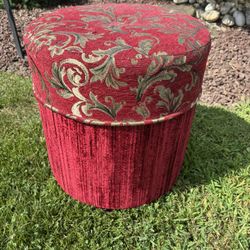 Red Damask Pleated ottoman 