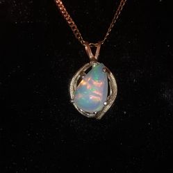 14k solid gold feathered with certified natural untreated crystal fire opal, pendant