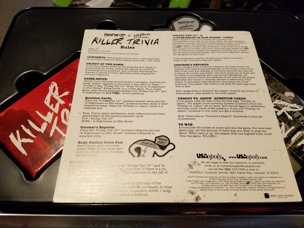 Friday The 13th and Nightmare On Elm Street Killer Trivia Game for