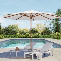 (No Base) Grand patio 11 FT 10-Year-Non-Fading Patio Umbrella, Outdoor Umbrella with 8 Faux-Wood Grain Aluminum Ribs, Market Umbrella with Pulley Lift