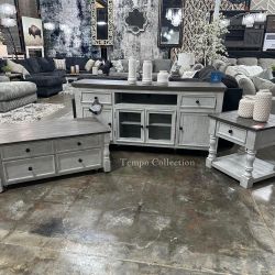 Table Set, Extra Large Tv Stand, Lift Top Coffee Table, End Table, Solid Wood SKU#10W814-T994