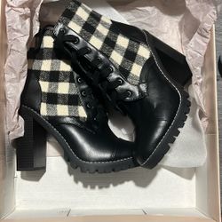 Black/ivory Plaid Boots