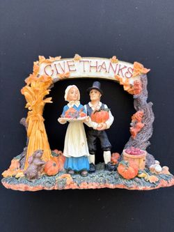 Vintage Thanksgiving Pilgrim Tabletop Decoration with Pumpkin & Turkey