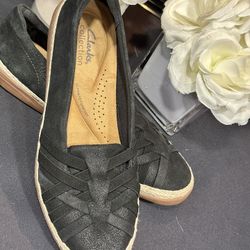 Clarks Elaina Petal Black Suede Flats Size 9 New W Out Box