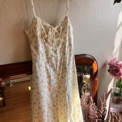 Yellow Floral Open Slit Dress 