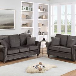 Brand New Velvet Dark Coffee Sofa & Loveseat (Pillows Included)